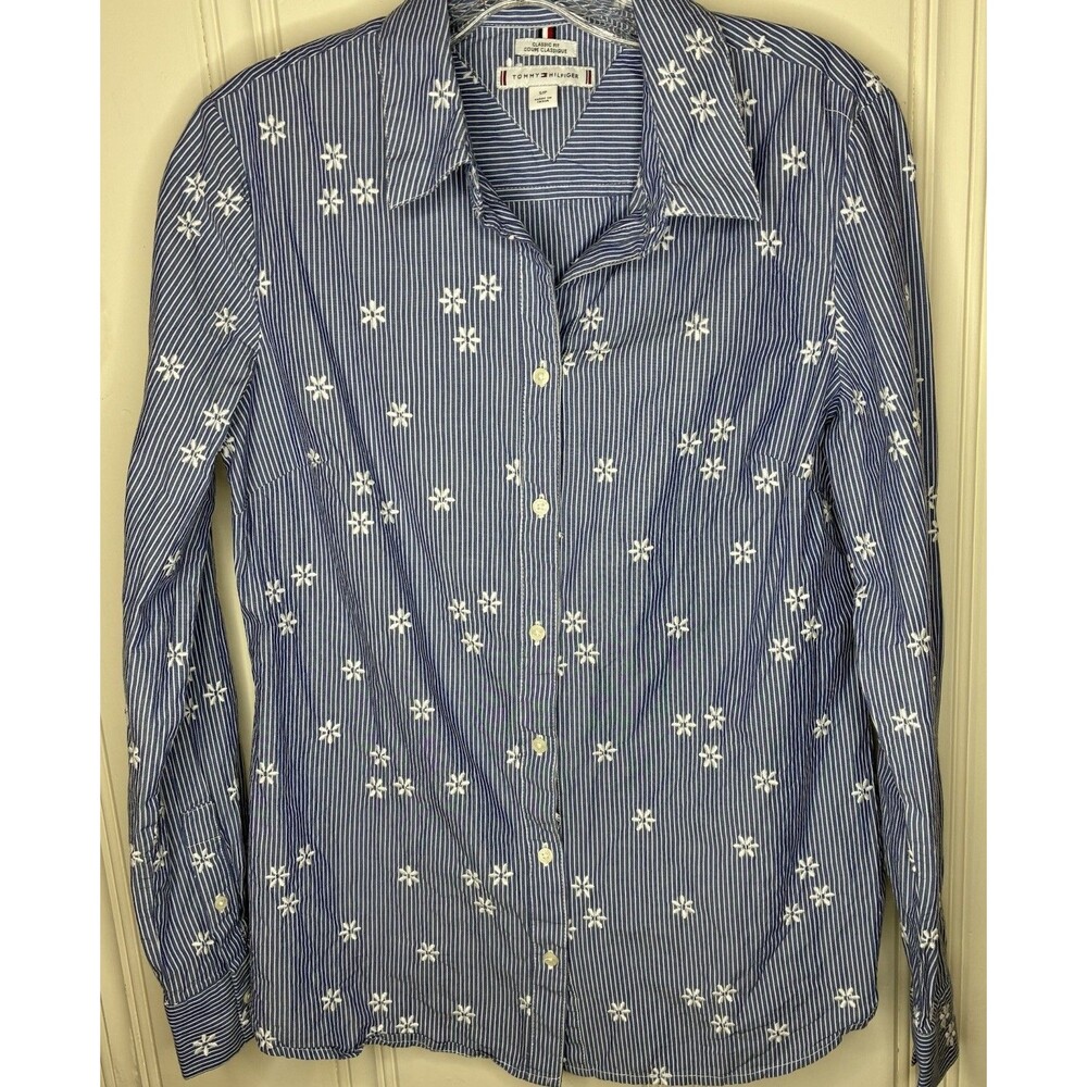 Tommy Hilfiger cotton daisy blouse Sz S long sleeve classic fit preppy cottage